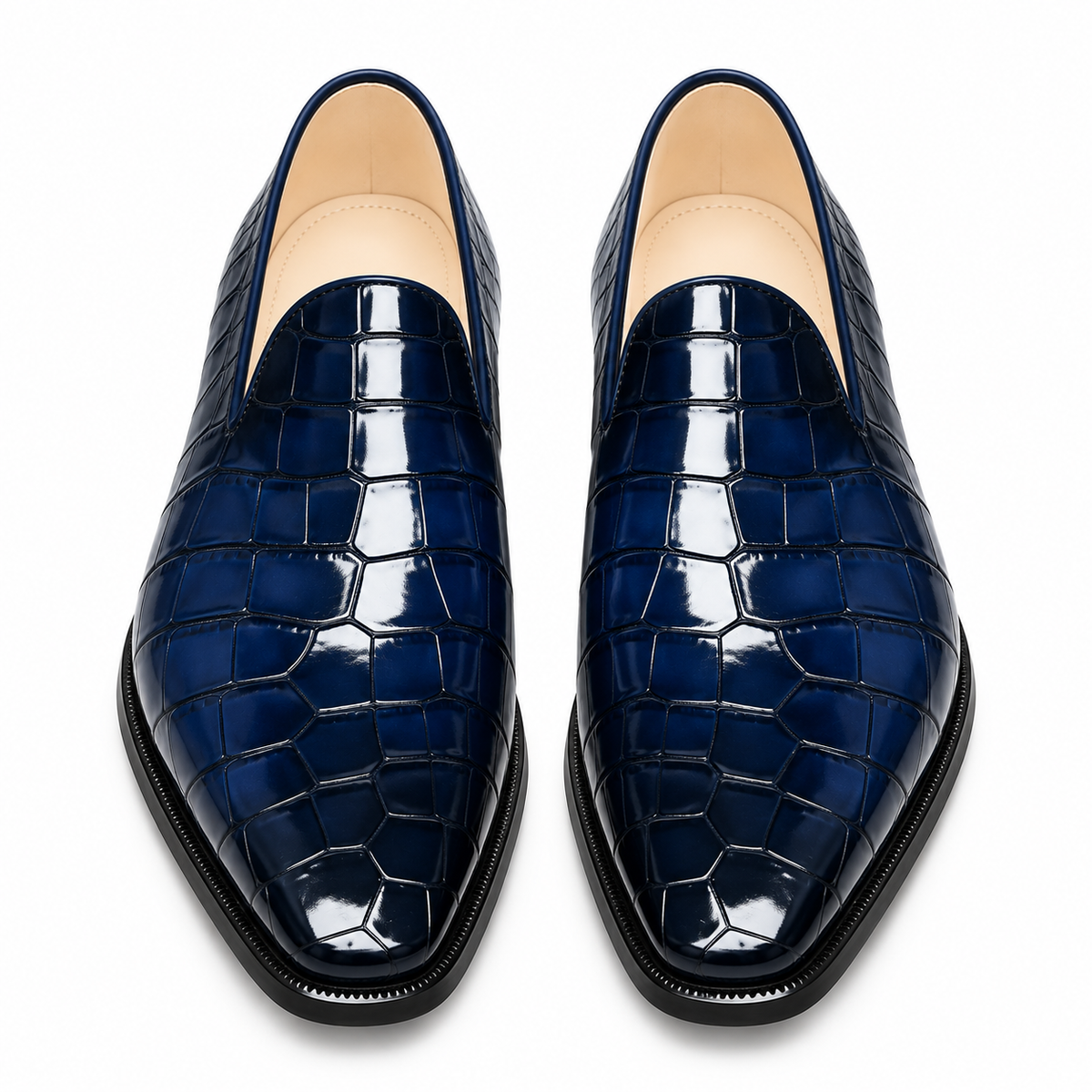 Men’s Navy Blue Crocodile-Pattern Luxury Loafers