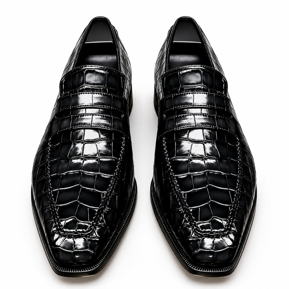 Premium Black Croc-Embossed Dress Shoes