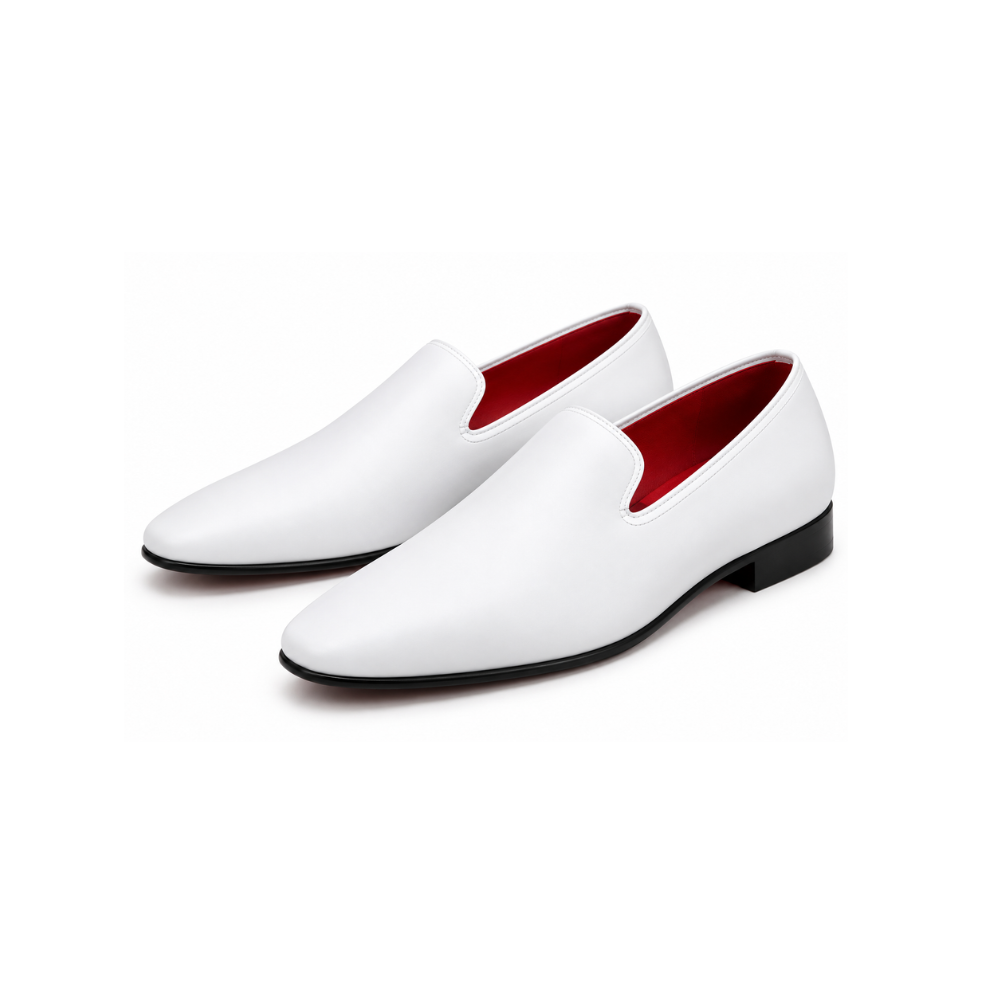Men’s White Premium Slip-On Loafers with Red Sole