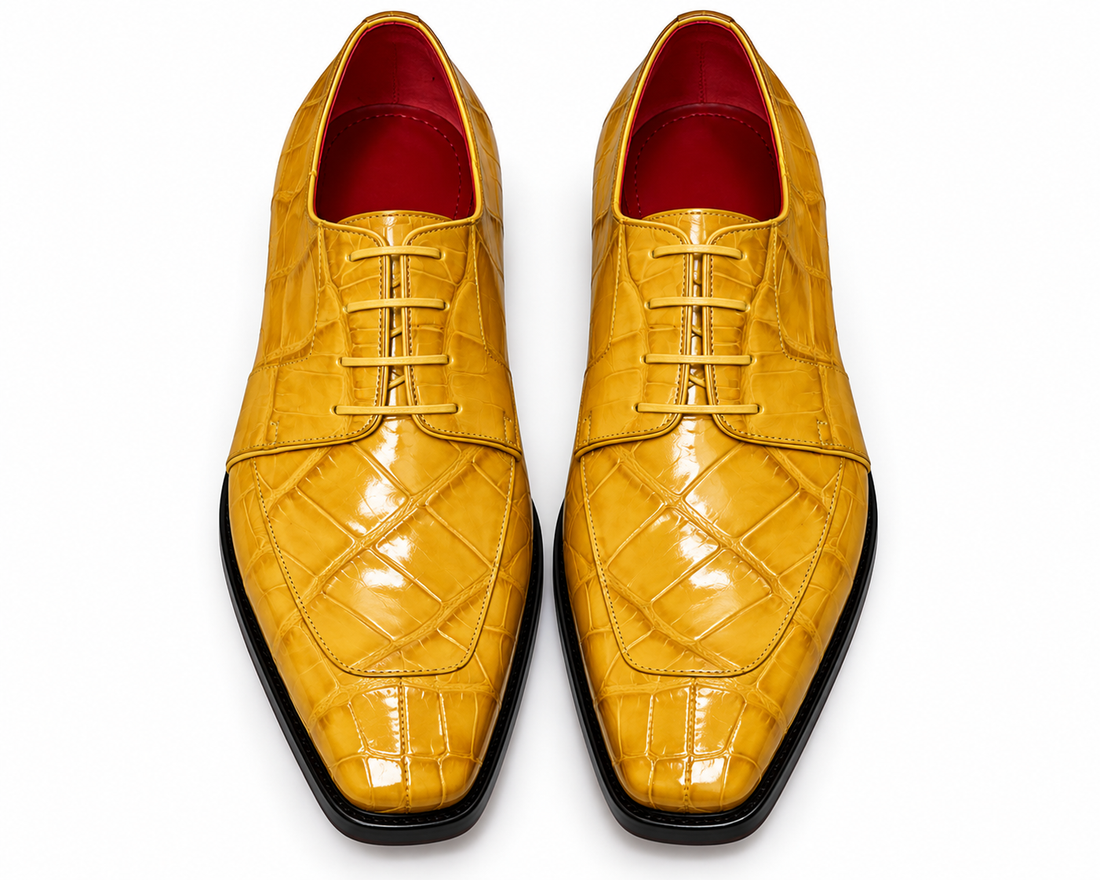 Men’s Gold Crocodile-Pattern Luxury Dress Shoes
