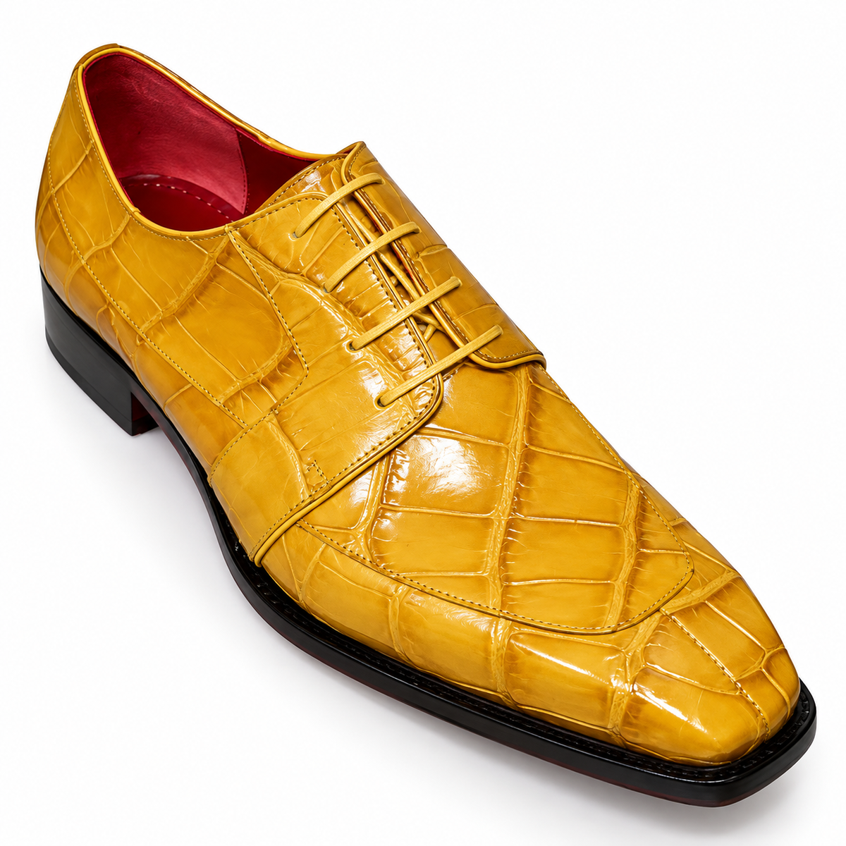 Men’s Gold Crocodile-Pattern Luxury Dress Shoes