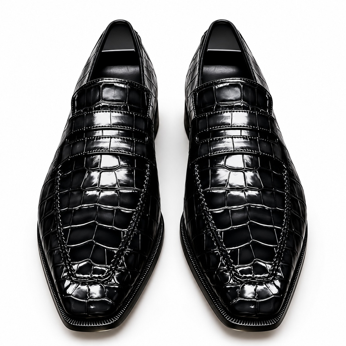 Premium Black Croc-Embossed Dress Shoes