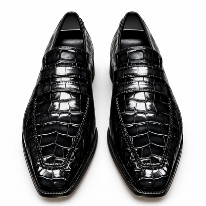Premium Black Croc-Embossed Dress Shoes