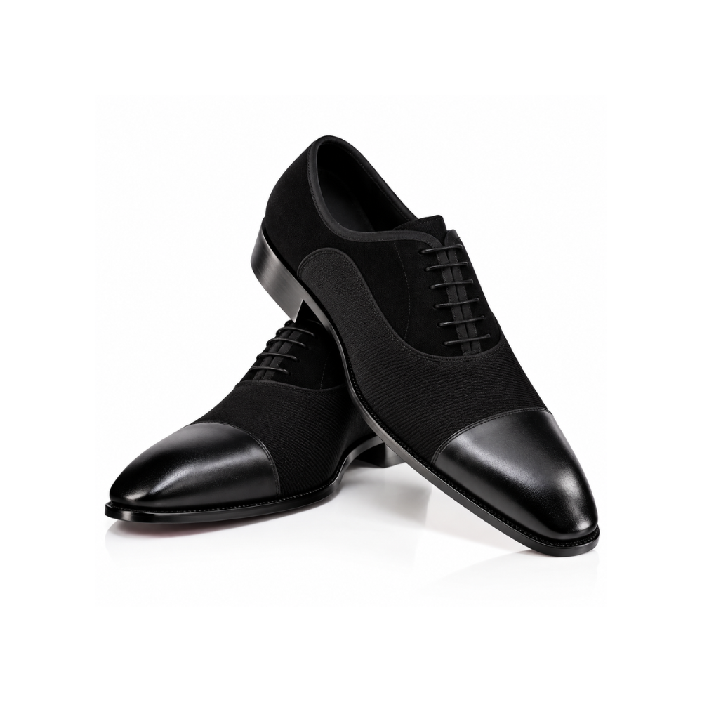 Men’s Black Knit &amp; Leather Formal Dress Shoes