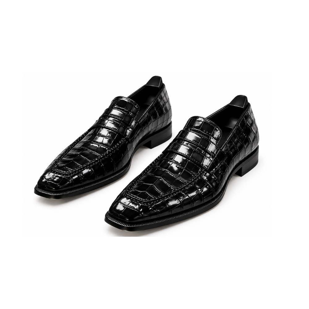 Premium Black Croc-Embossed Dress Shoes