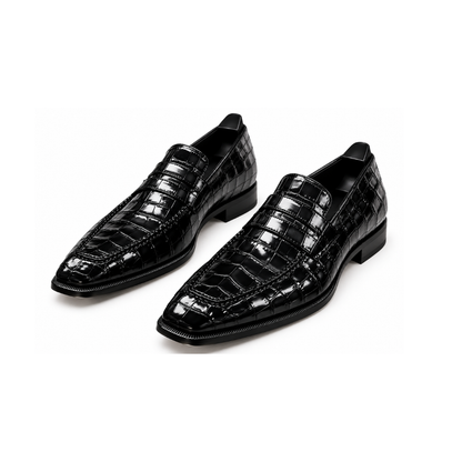 Premium Black Croc-Embossed Dress Shoes