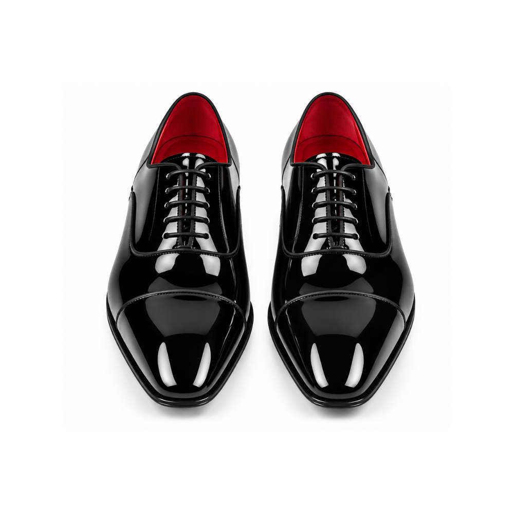 Men’s Black &amp; White Patent Leather Formal Lace-Up Shoes