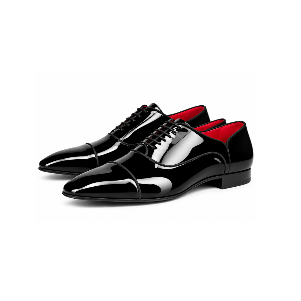 Men’s Black &amp; White Patent Leather Formal Lace-Up Shoes