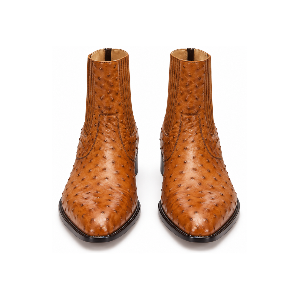 Premium Brown Exotic-Pattern Ankle Boots