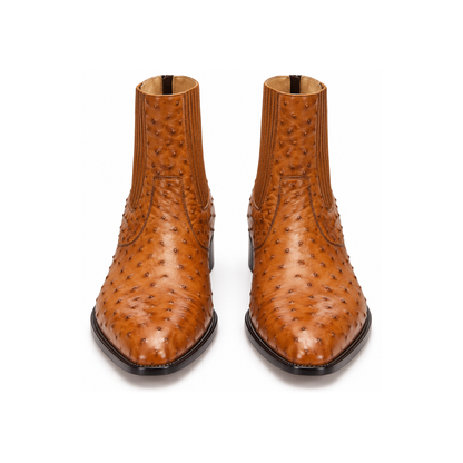 Premium Brown Exotic-Pattern Ankle Boots