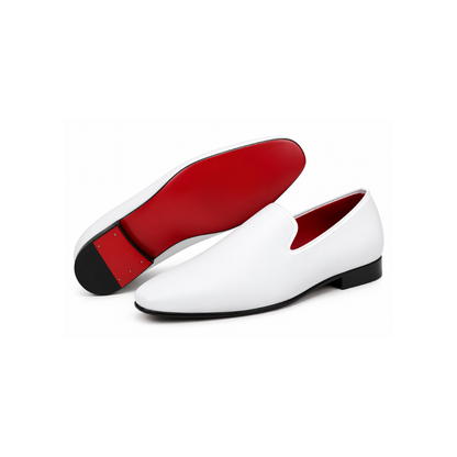 Men’s White Premium Slip-On Loafers with Red Sole