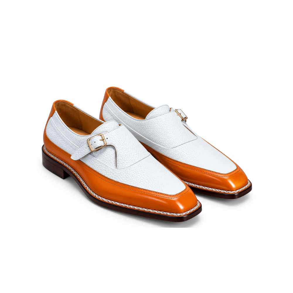 Men’s White &amp; Tan Two-Tone Buckle Loafers