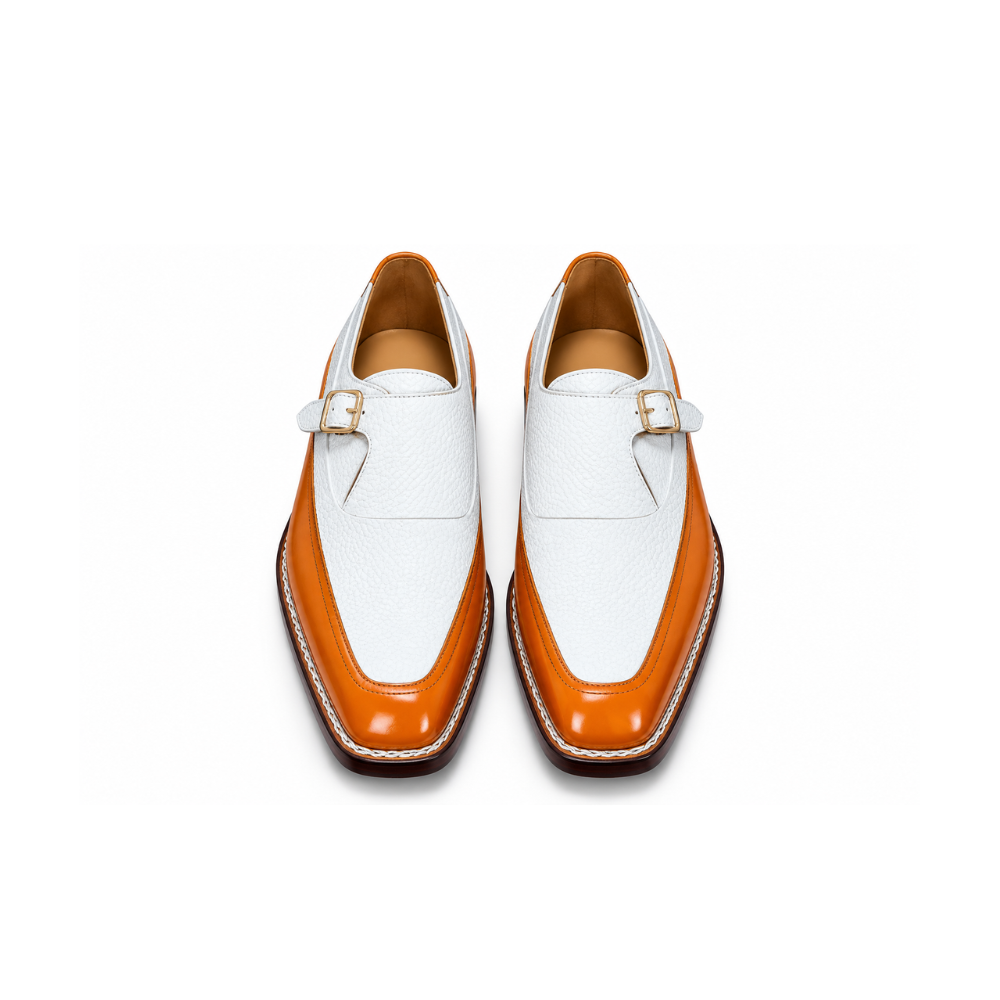 Men’s White &amp; Tan Two-Tone Buckle Loafers